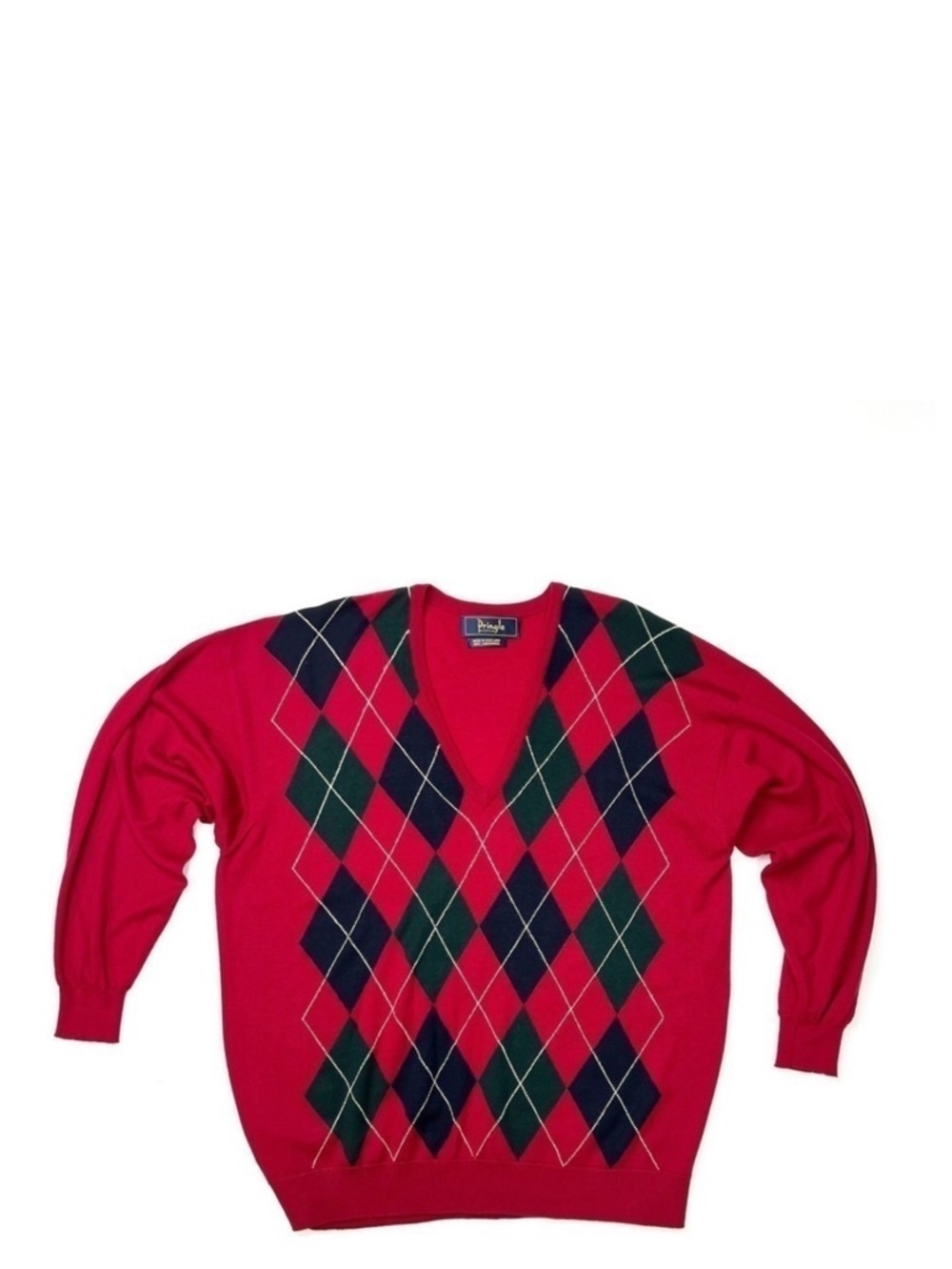 Pringle of Scotland Men’s Large Argyle Sweater Lambswool Red Navy Blue Green EUC